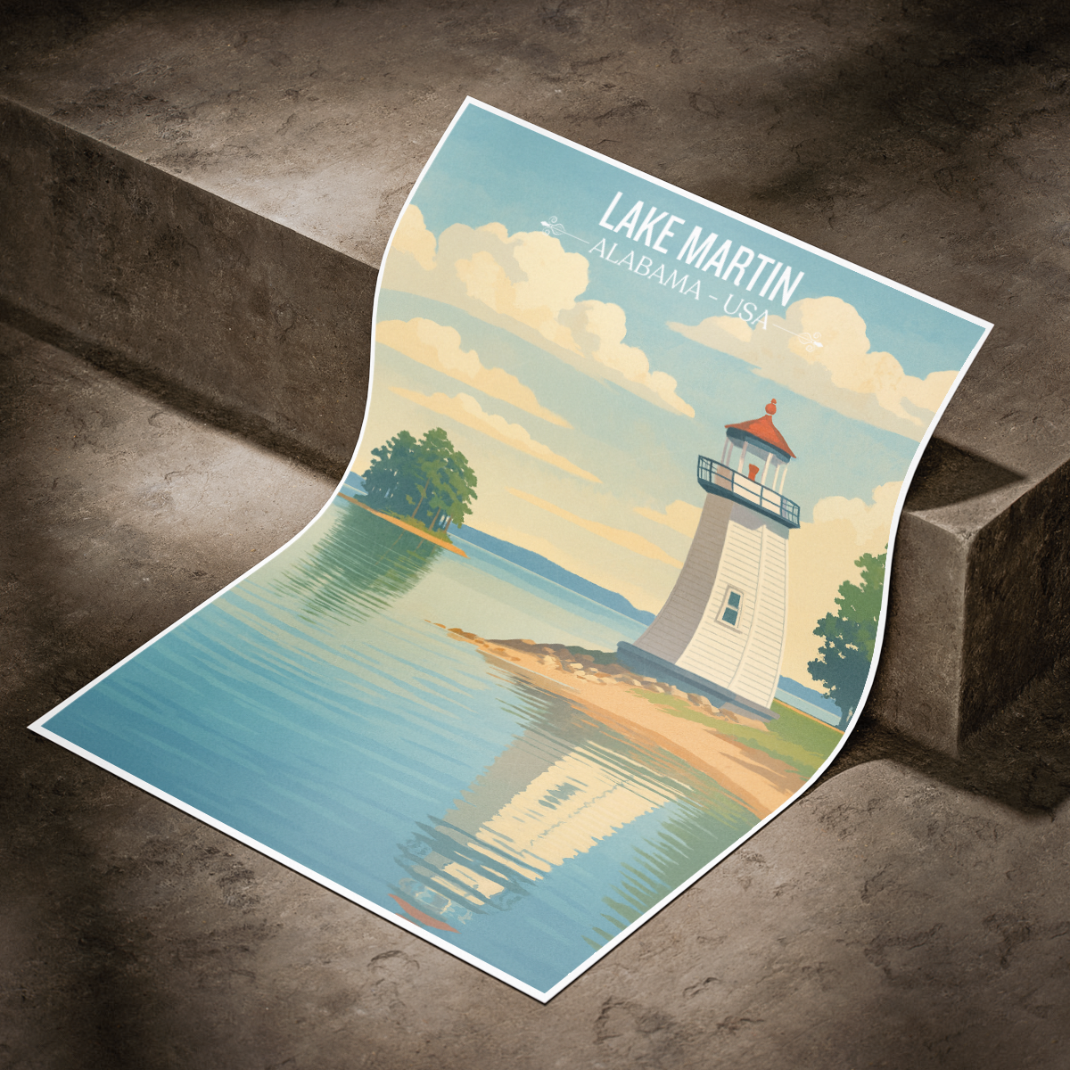 Lake Martin - Alabama USA - Travel Wall Art Deco Poster Print