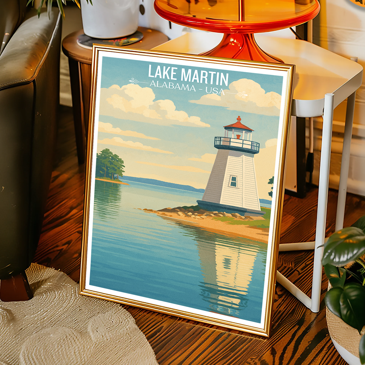 Lake Martin - Alabama USA - Travel Wall Art Deco Poster Print