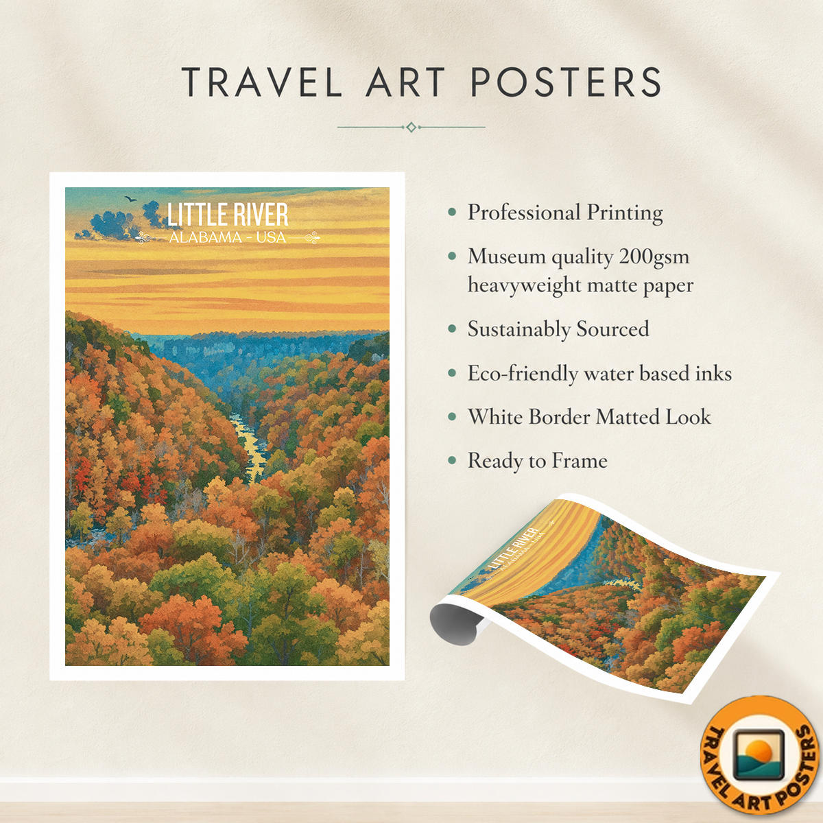 Little River 2 - Alabama USA - Travel Wall Art Deco Poster Print
