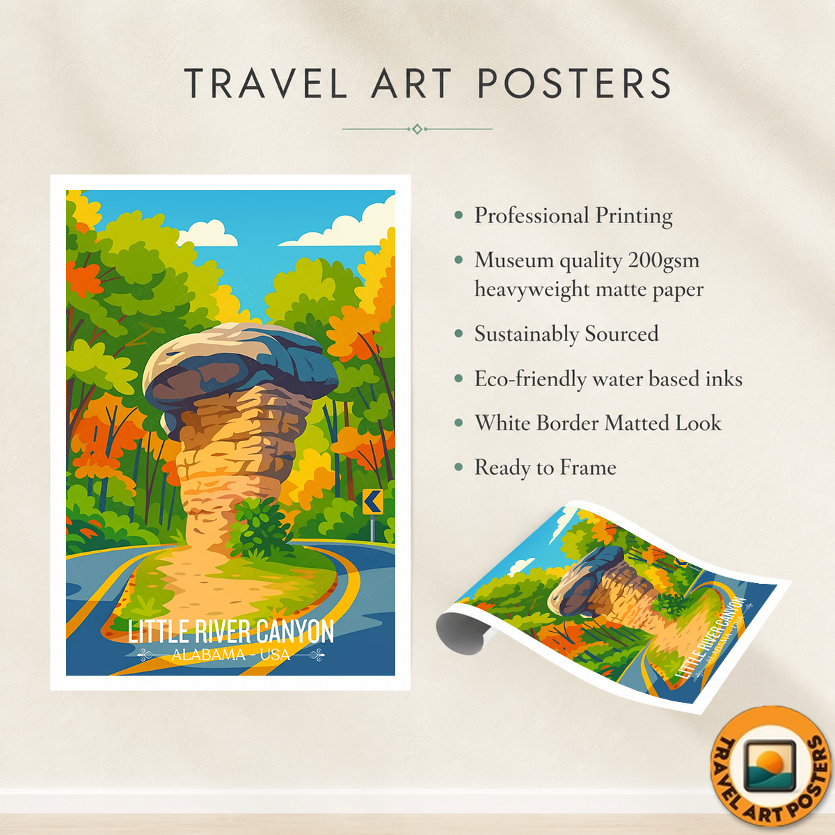 Little River Canyon - Alabama USA - Travel Wall Art Deco Poster Print