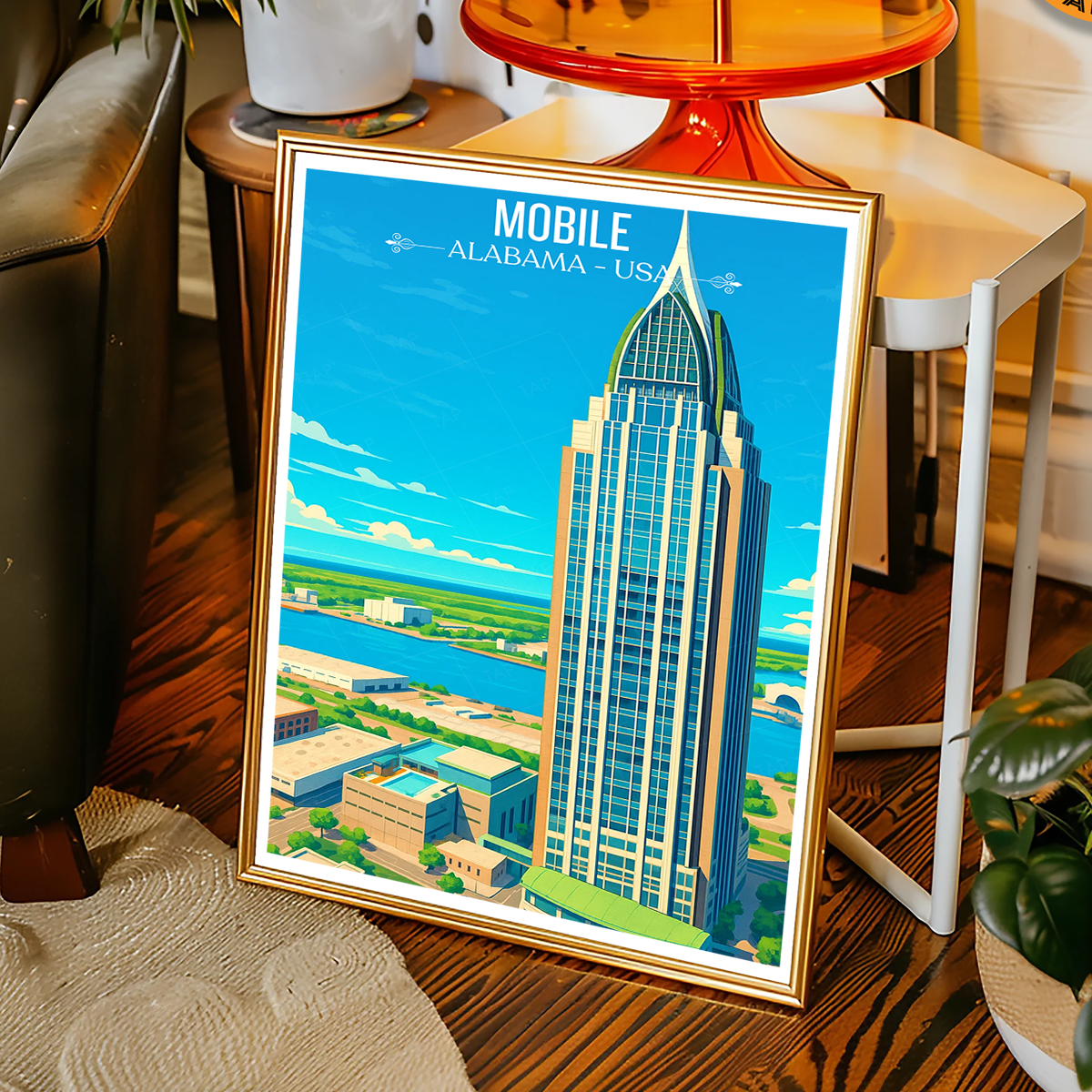 Mobile - Alabama USA - Travel Wall Art Deco Poster Print