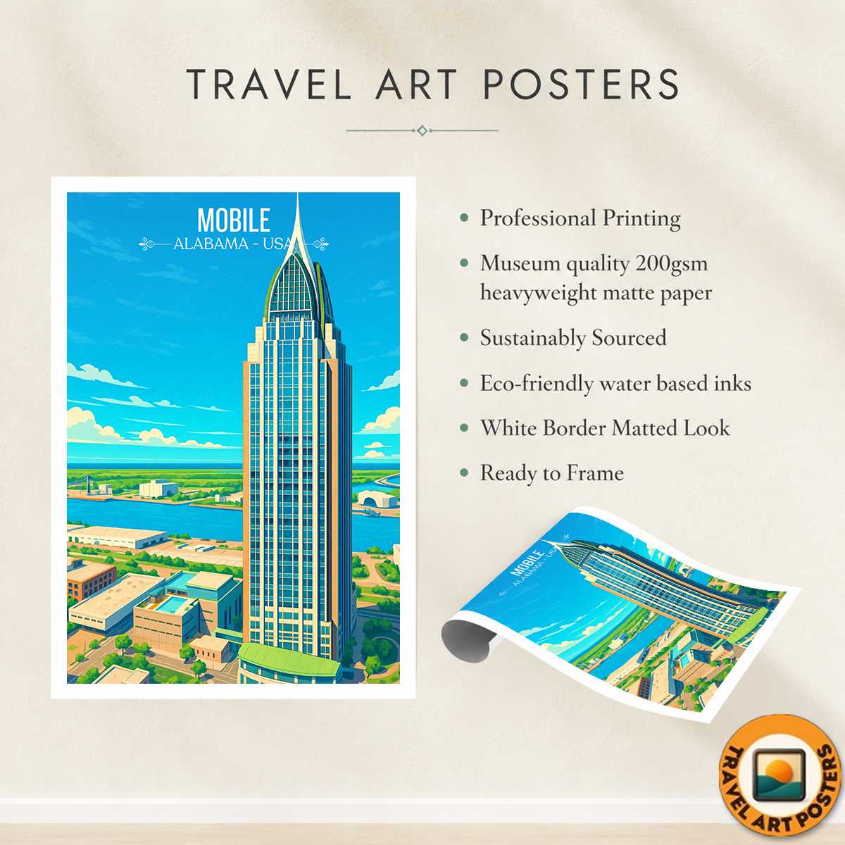 Mobile - Alabama USA - Travel Wall Art Deco Poster Print