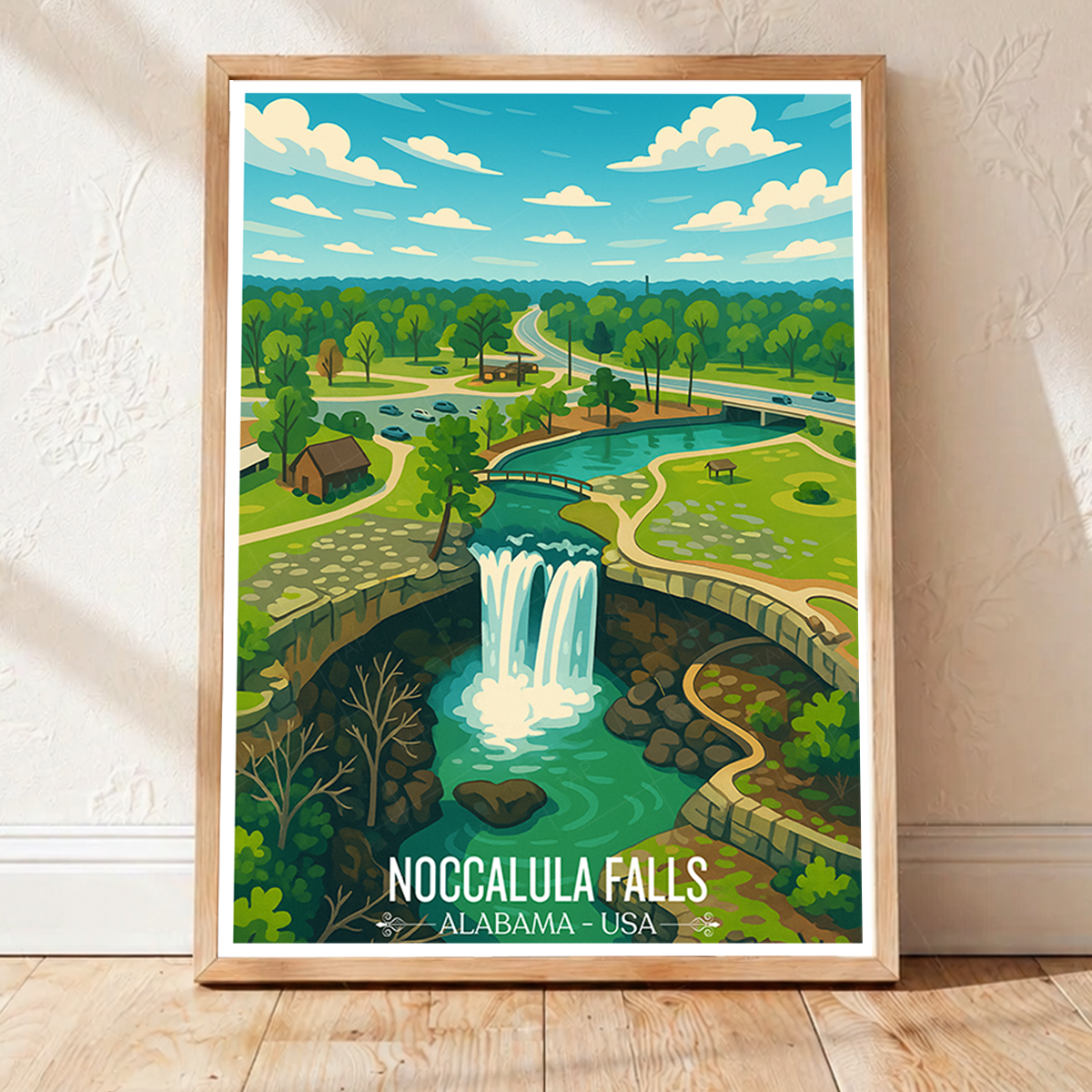 Noccalula Falls - Alabama USA - Travel Wall Art Deco Poster Print