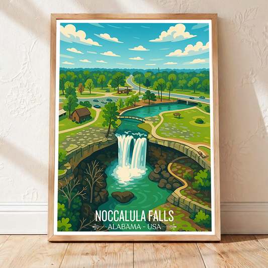 Noccalula Falls - Alabama USA - Travel Wall Art Deco Poster Print - Art Print - Travel Art Poster