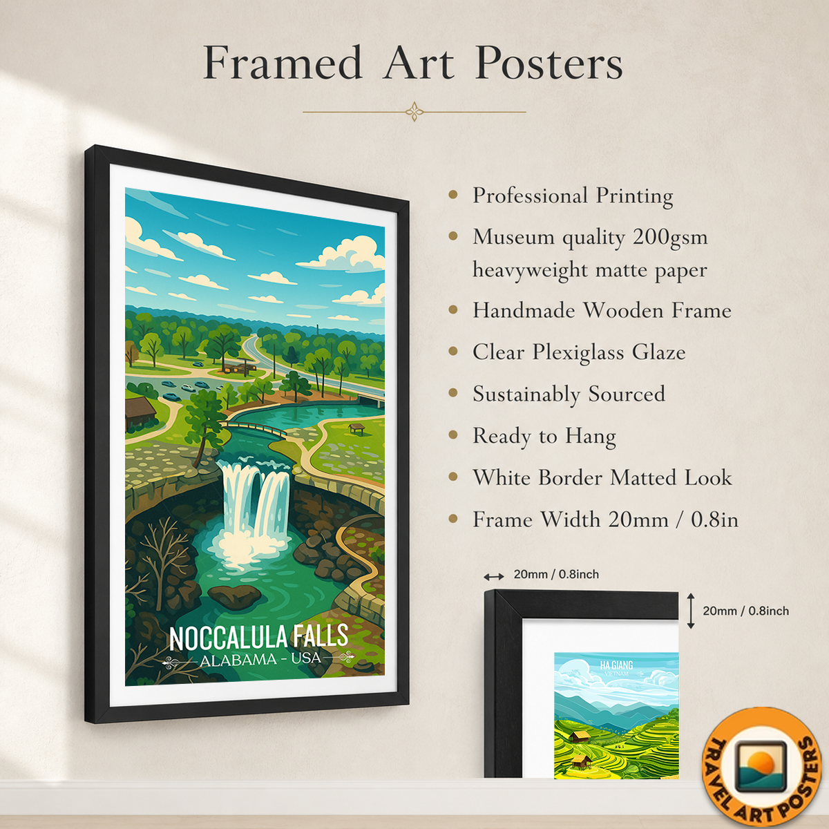 Noccalula Falls - Alabama USA - Travel Wall Art Deco Poster Print
