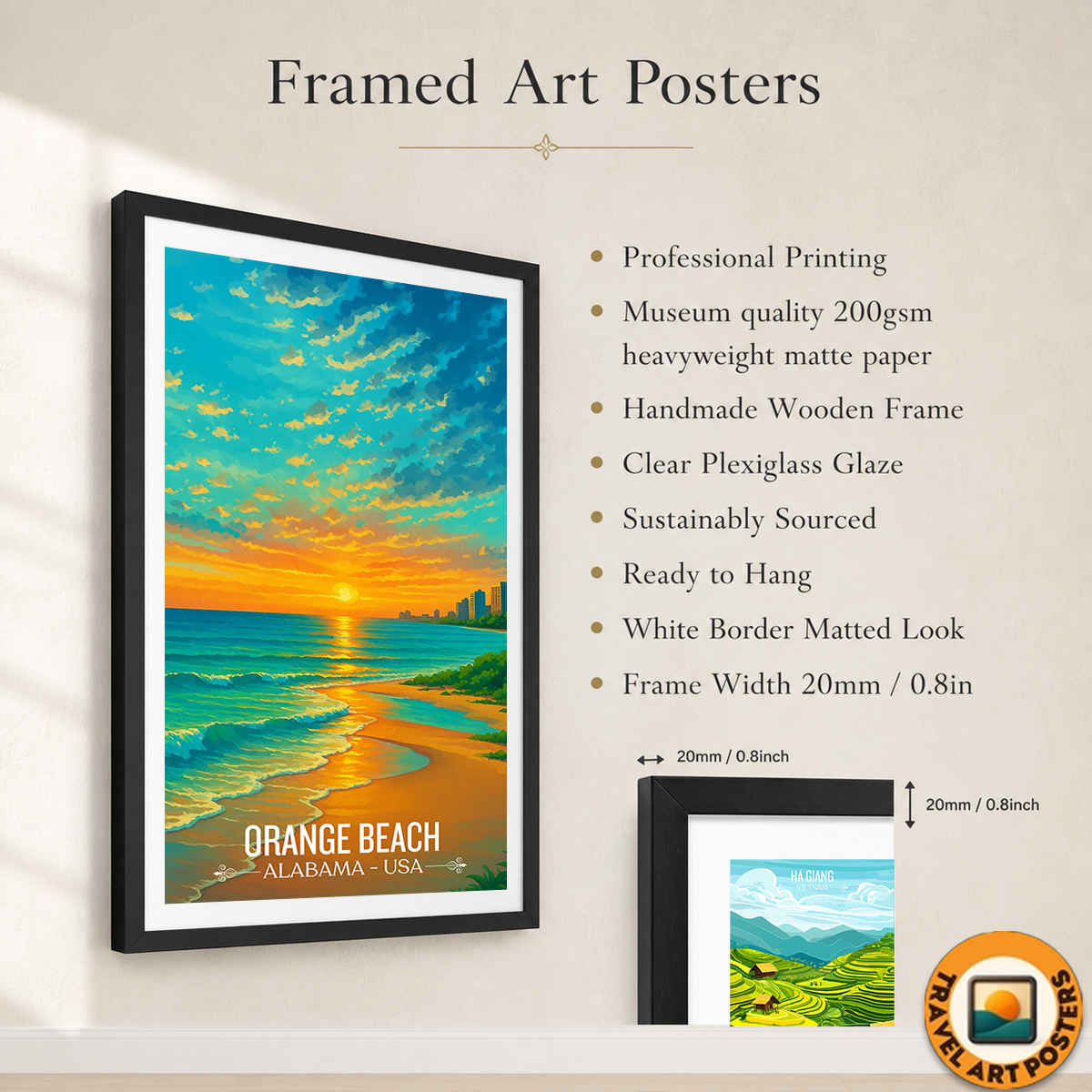 Orange Beach - Alabama USA - Travel Wall Art Deco Poster Print