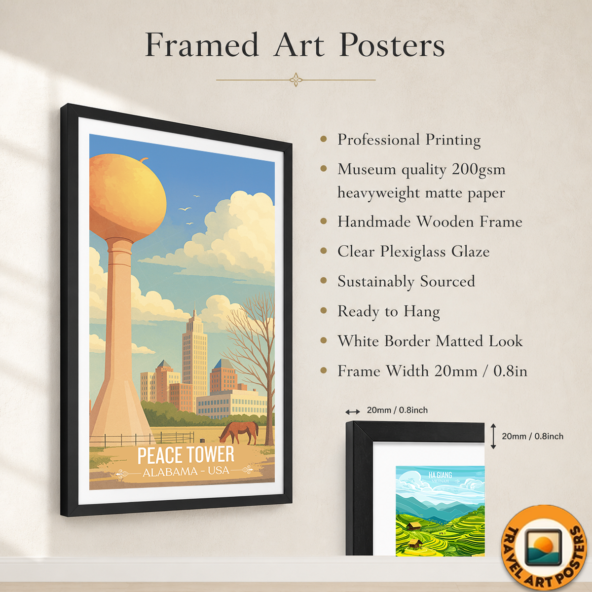 Peace Tower - Alabama USA - Travel Wall Art Deco Poster Print