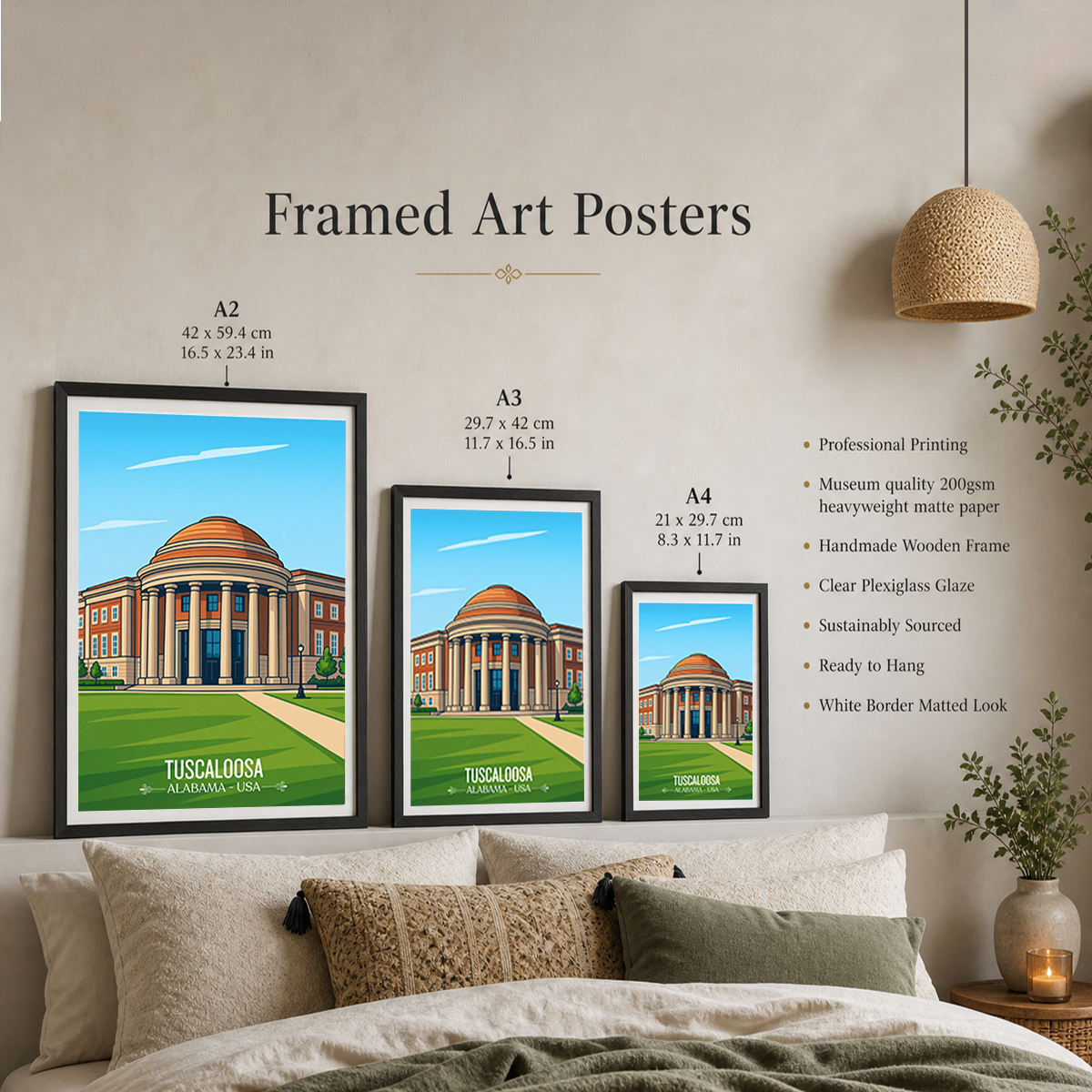 Tuscaloosa - Alabama USA - Travel Wall Art Deco Poster Print