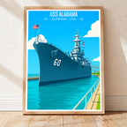 USS Alabama - Alabama USA - Travel Wall Art Deco Poster Print