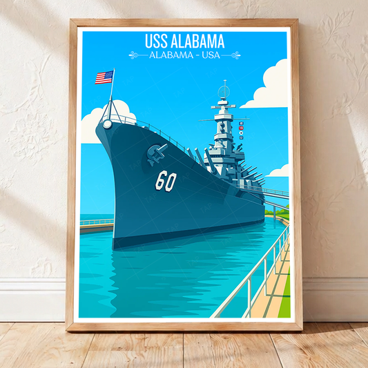USS Alabama - Alabama USA - Travel Wall Art Deco Poster Print - Art Print - Travel Art Poster