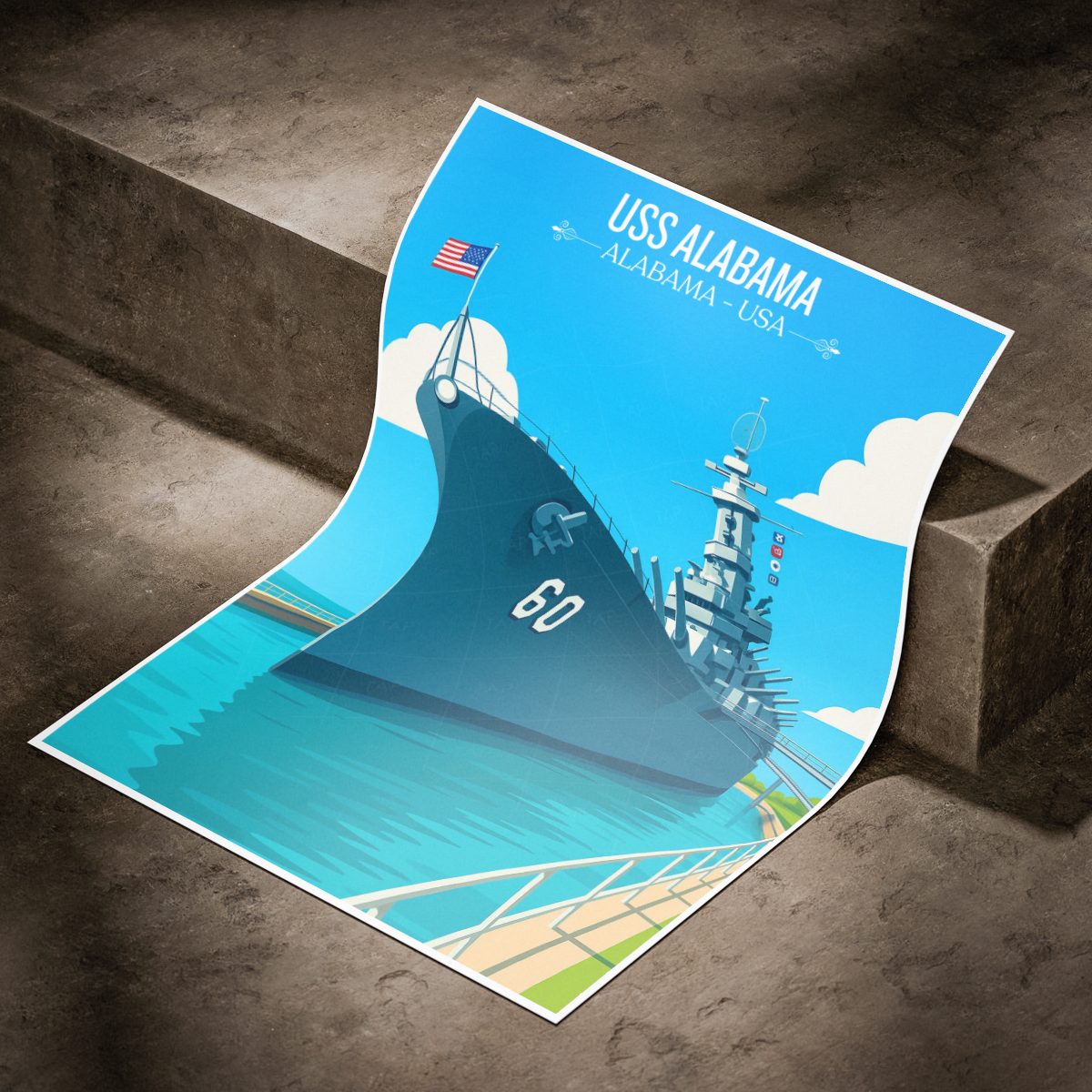 USS Alabama - Alabama USA - Travel Wall Art Deco Poster Print