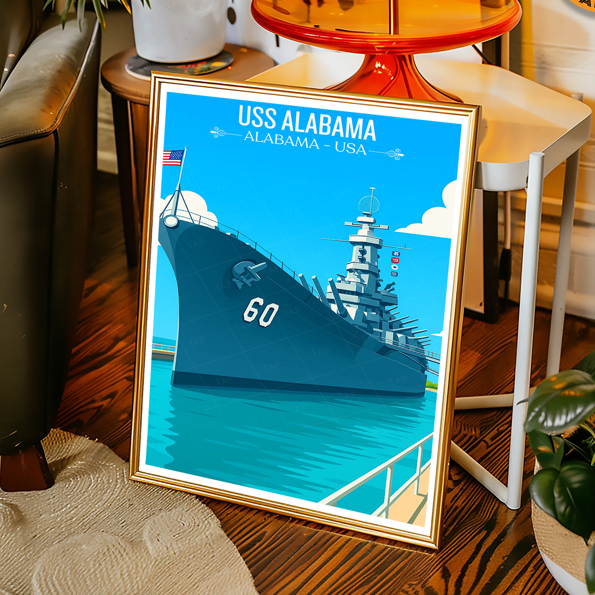 USS Alabama - Alabama USA - Travel Wall Art Deco Poster Print