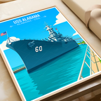 USS Alabama - Alabama USA - Travel Wall Art Deco Poster Print