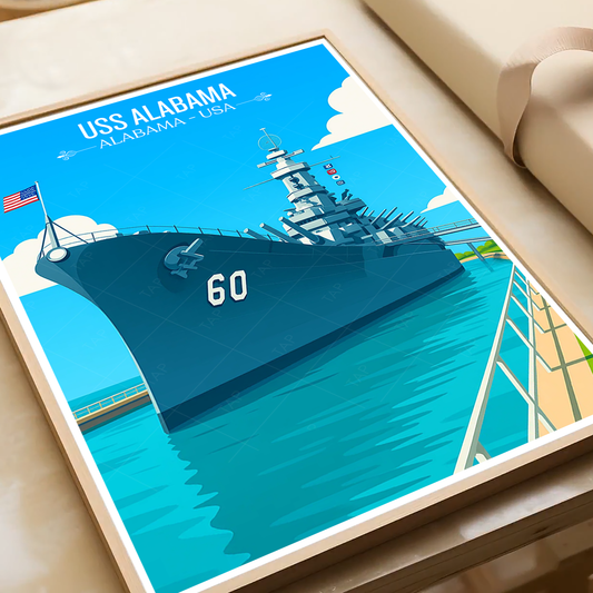 USS Alabama - Alabama USA - Travel Wall Art Deco Poster Print - Art Print - Travel Art Poster