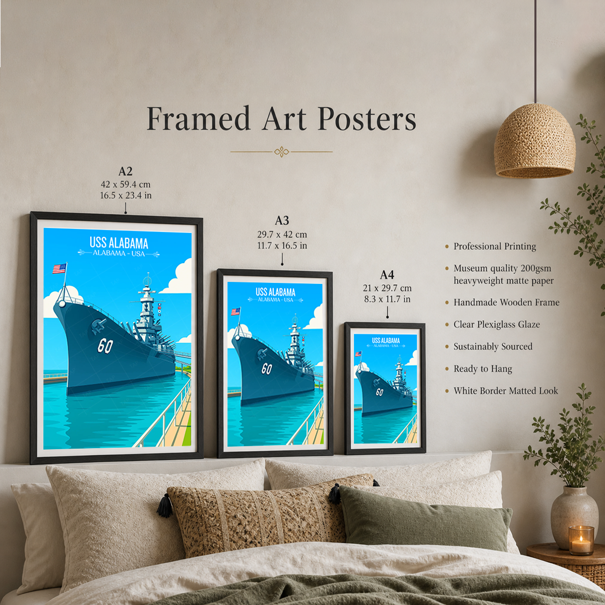 USS Alabama - Alabama USA - Travel Wall Art Deco Poster Print
