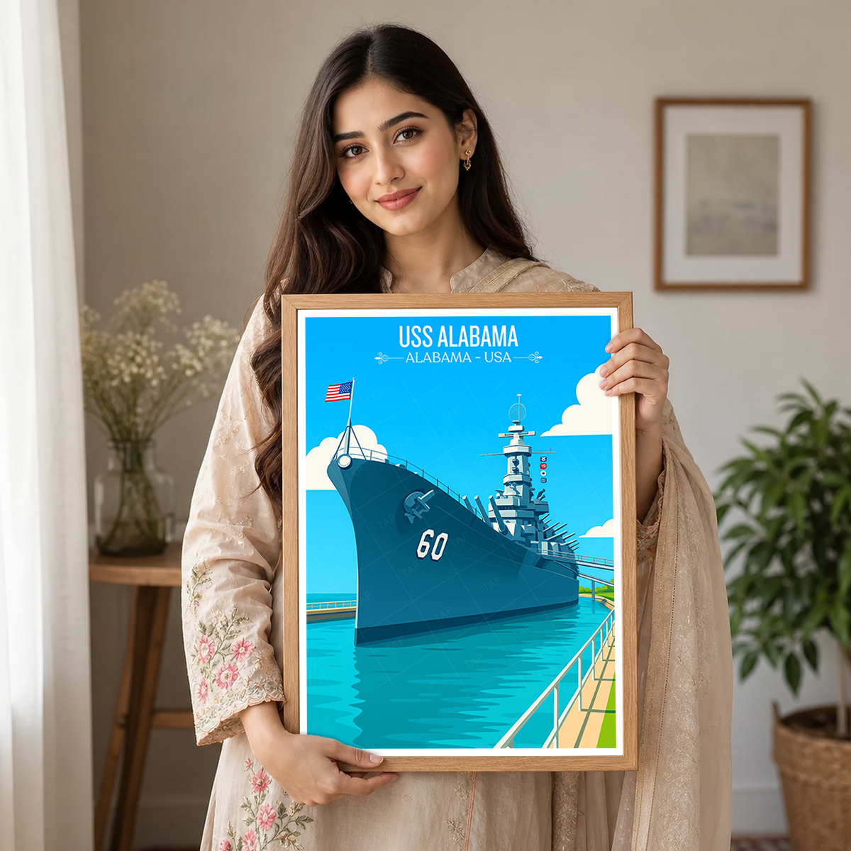 USS Alabama - Alabama USA - Travel Wall Art Deco Poster Print