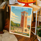 University Tower - Alabama USA - Travel Wall Art Deco Poster Print