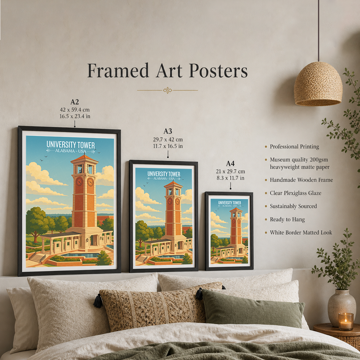 University Tower - Alabama USA - Travel Wall Art Deco Poster Print