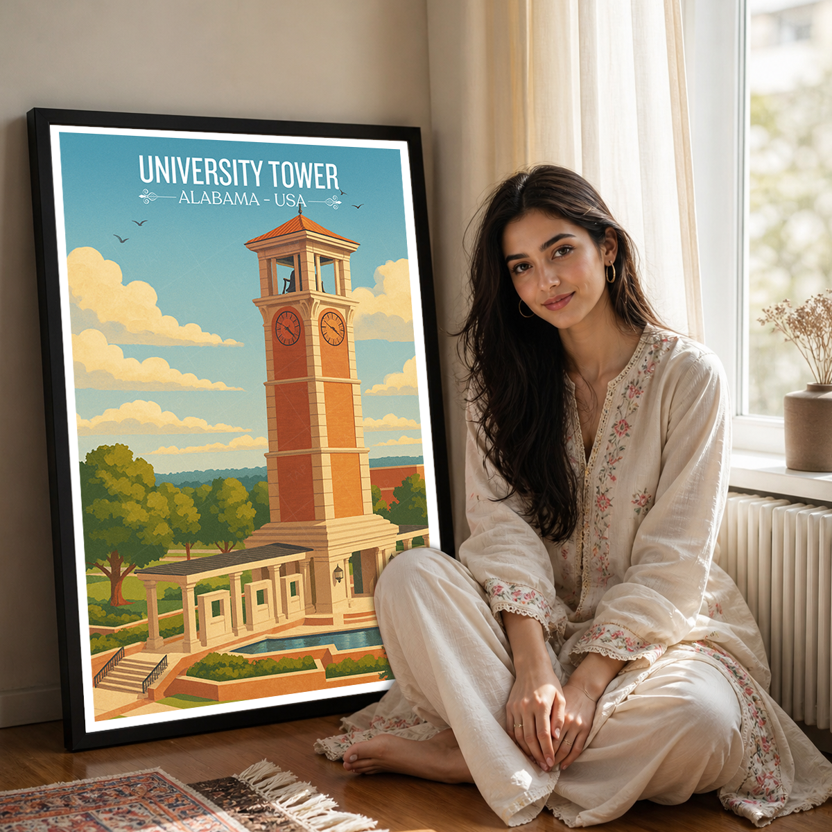 University Tower - Alabama USA - Travel Wall Art Deco Poster Print