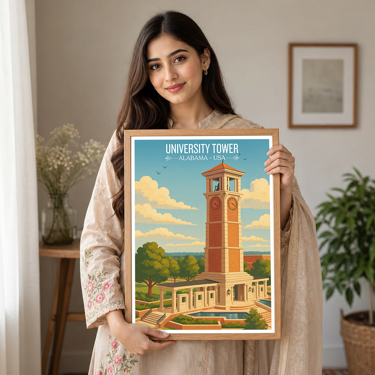 University Tower - Alabama USA - Travel Wall Art Deco Poster Print