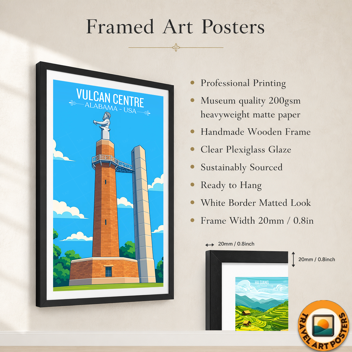 Vulcan Centre - Alabama USA - Travel Wall Art Deco Poster Print