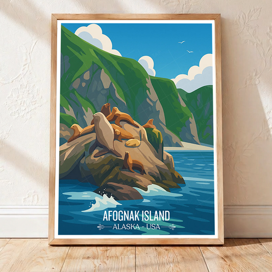 Afognak Island - Alaska - Travel Poster Print Modern Style Wall Art - Art Print - Travel Art Poster