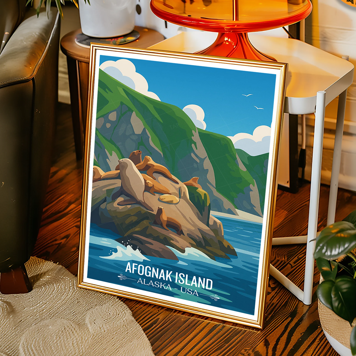 Afognak Island - Alaska - Travel Poster Print Modern Style Wall Art