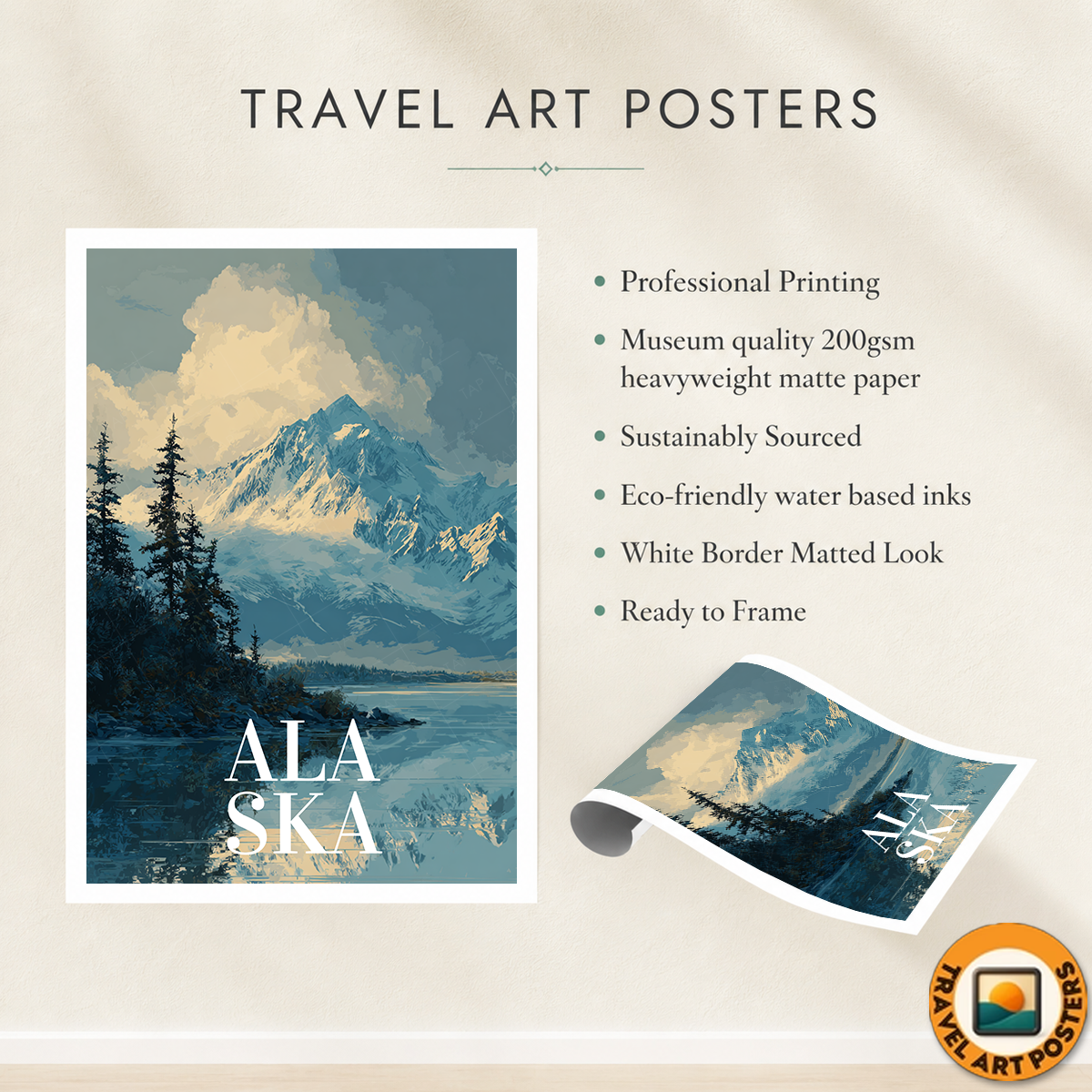Alaska - Travel Poster Print Modern Style Wall Art