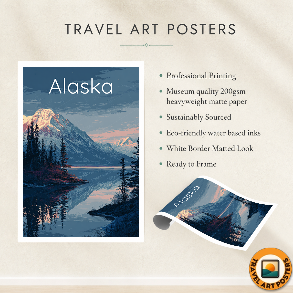 Alaska - Travel Poster Print Modern Style Wall Art - Art Print - Travel Art Poster