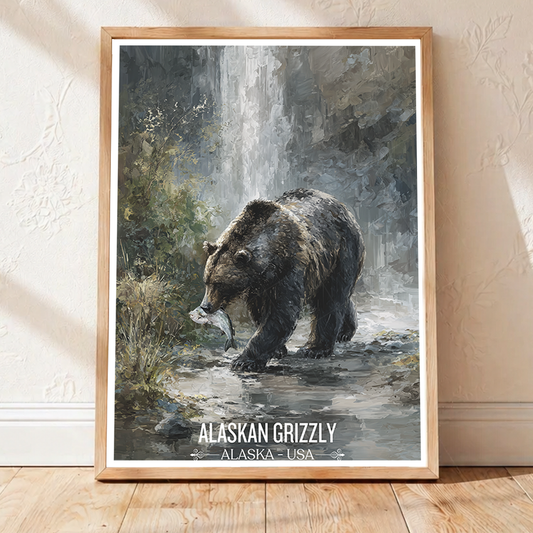 Alaskan Grizzly - Alaska - Travel Poster Print Modern Style Wall Art - Art Print - Travel Art Poster