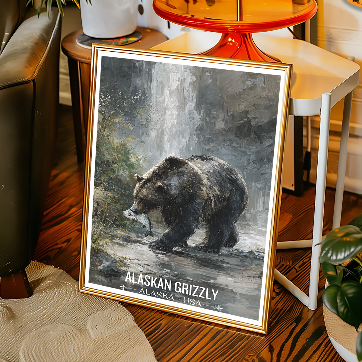 Alaskan Grizzly - Alaska - Travel Poster Print Modern Style Wall Art