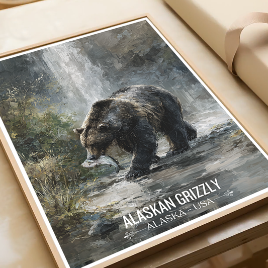 Alaskan Grizzly - Alaska - Travel Poster Print Modern Style Wall Art - Art Print - Travel Art Poster
