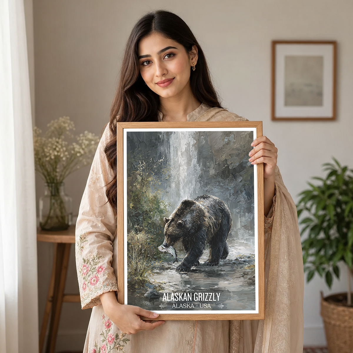 Alaskan Grizzly - Alaska - Travel Poster Print Modern Style Wall Art
