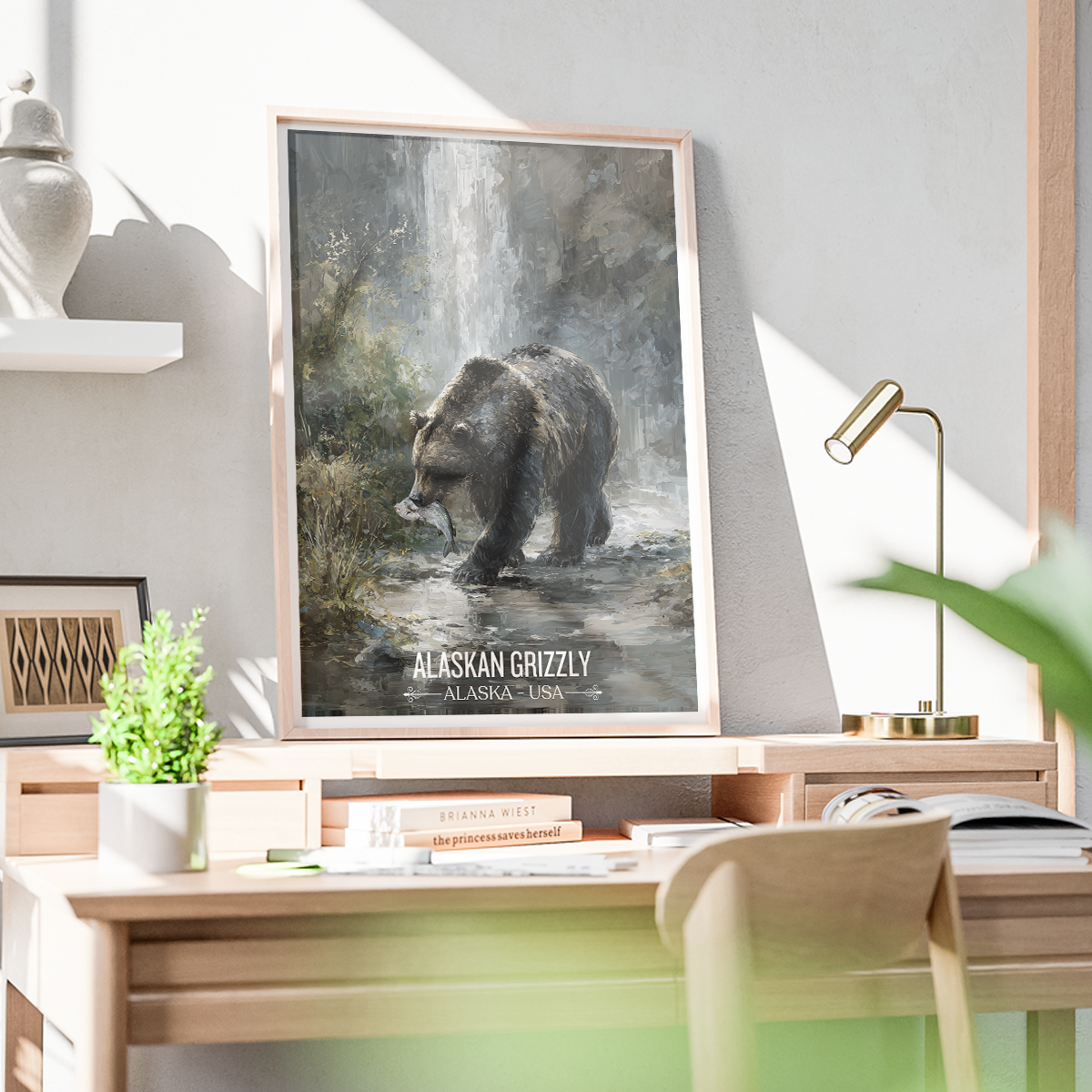 Alaskan Grizzly - Alaska - Travel Poster Print Modern Style Wall Art