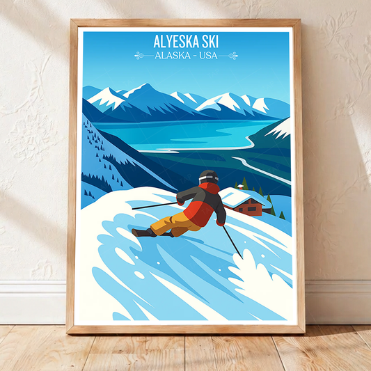 Alyeska Ski - Alaska - Travel Poster Print Modern Style Wall Art - Art Print - Travel Art Poster