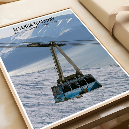 Alyeska Tramway - Alaska - Travel Poster Print Modern Style Wall Art - Art Print - Travel Art Poster