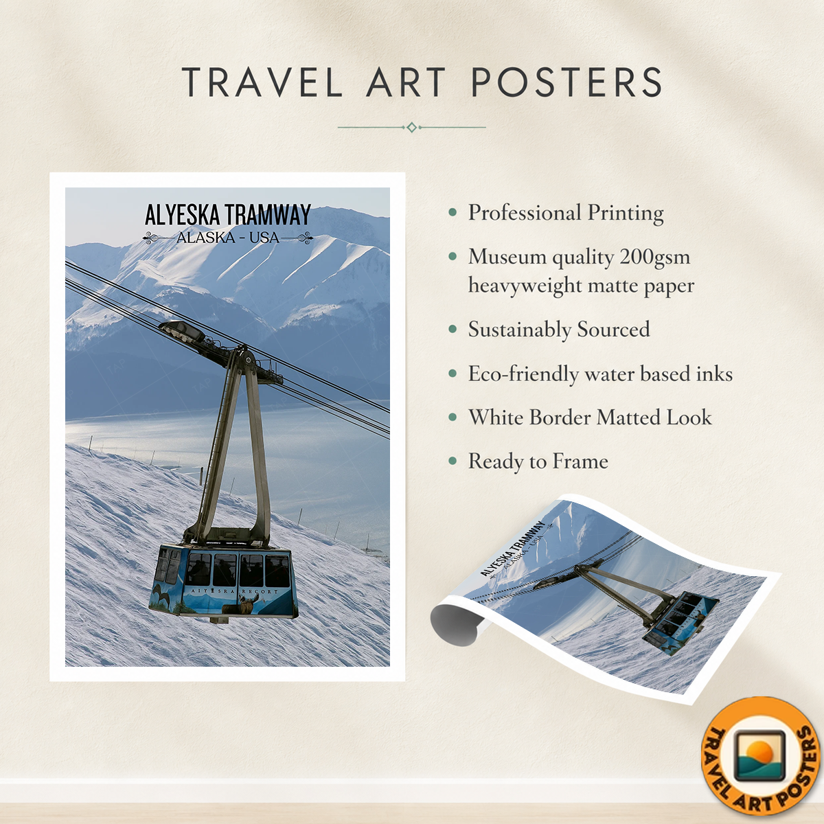 Alyeska Tramway - Alaska - Travel Poster Print Modern Style Wall Art