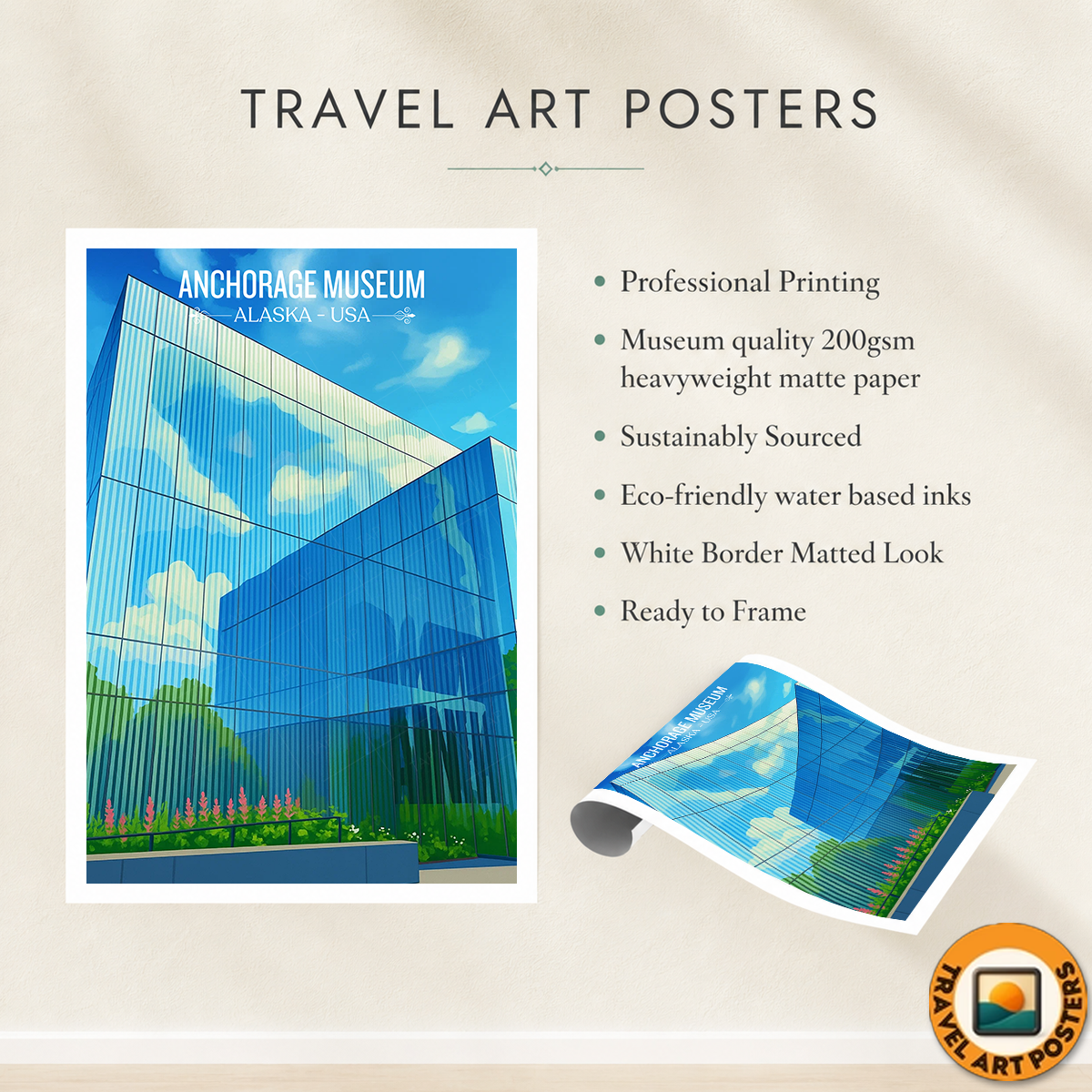 Anchorage Museum - Alaska - Travel Poster Print Modern Style Wall Art