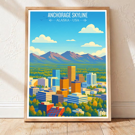 Anchorage Skyline - Alaska - Travel Poster Print Modern Style Wall Art - Art Print - Travel Art Poster