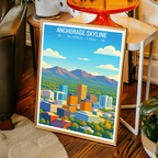 Anchorage Skyline - Alaska - Travel Poster Print Modern Style Wall Art