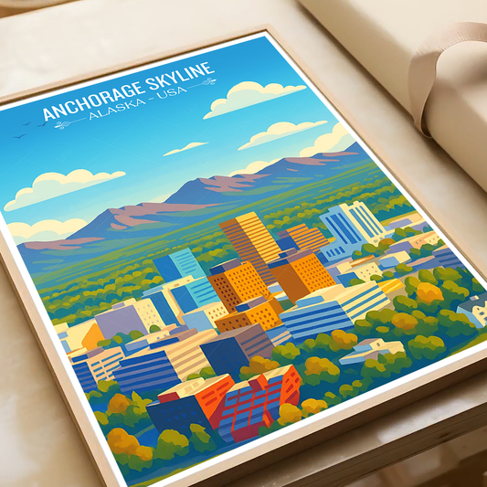 Anchorage Skyline - Alaska - Travel Poster Print Modern Style Wall Art - Art Print - Travel Art Poster