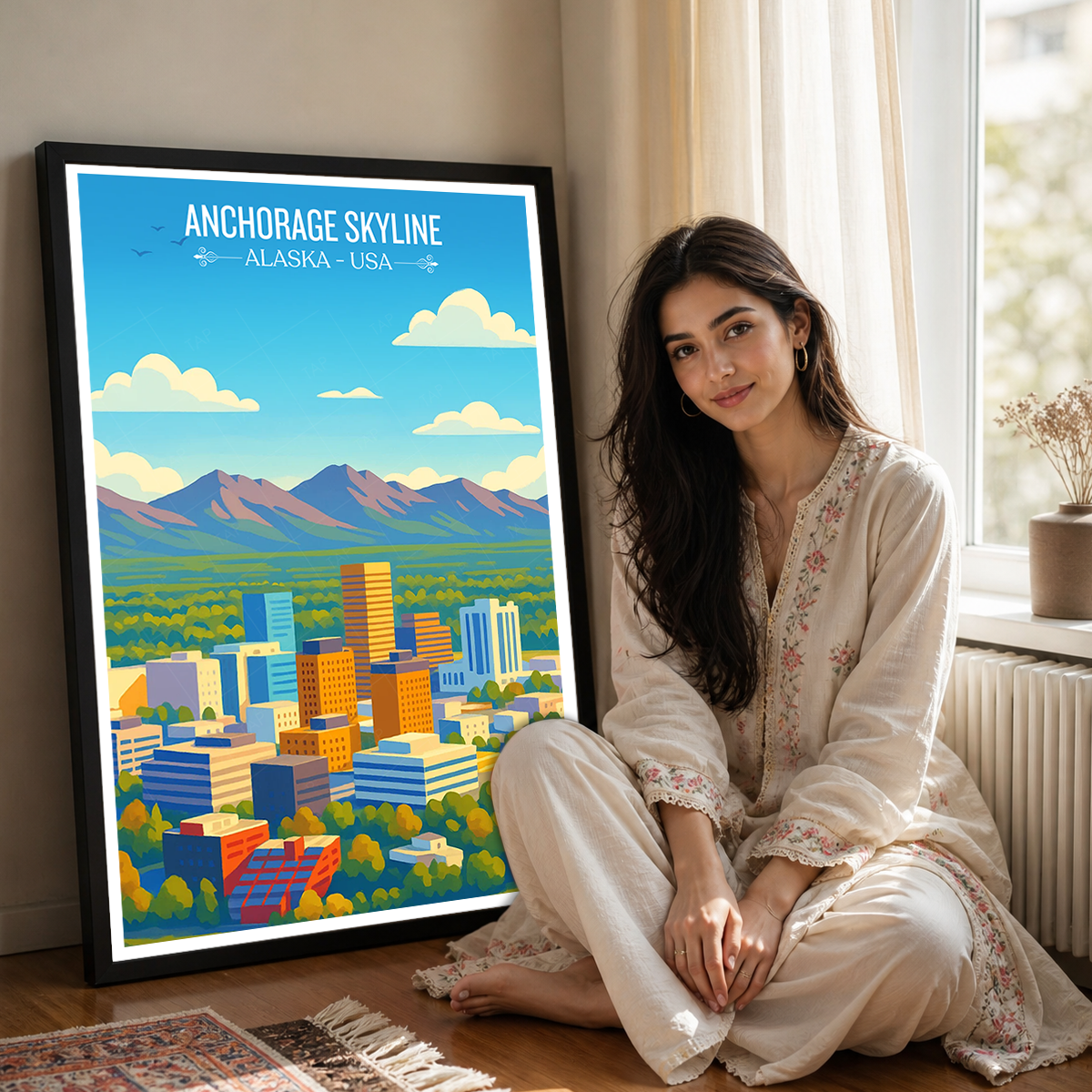 Anchorage Skyline - Alaska - Travel Poster Print Modern Style Wall Art