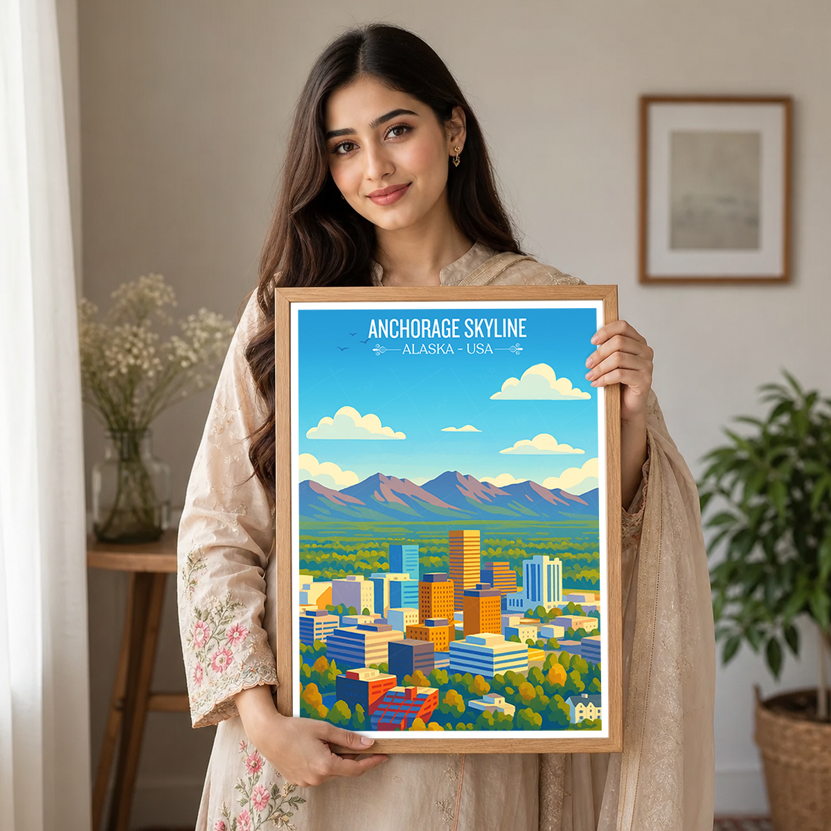 Anchorage Skyline - Alaska - Travel Poster Print Modern Style Wall Art