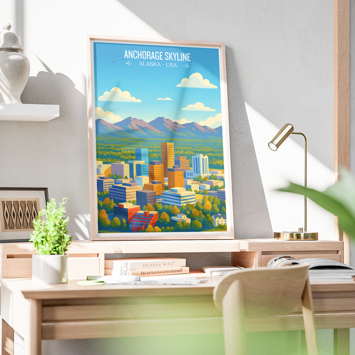 Anchorage Skyline - Alaska - Travel Poster Print Modern Style Wall Art