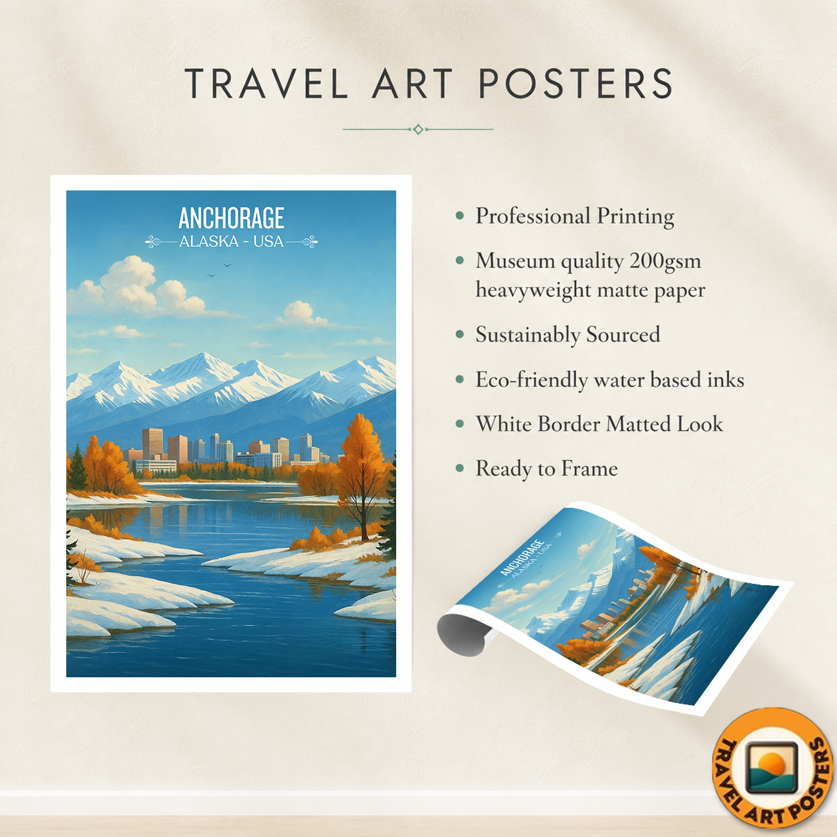 Anchorage - Alaska - Travel Poster Print Modern Style Wall Art