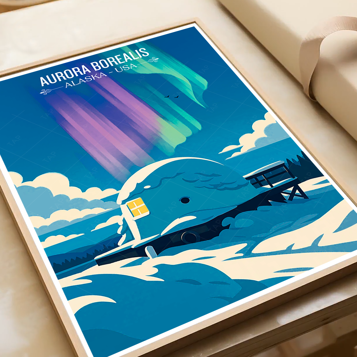 Aurora Borealis - Alaska - Travel Poster Print Modern Style Wall Art