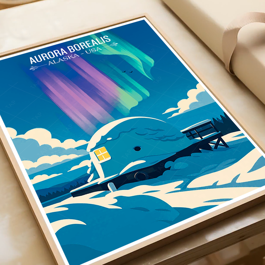 Aurora Borealis - Alaska - Travel Poster Print Modern Style Wall Art - Art Print - Travel Art Poster