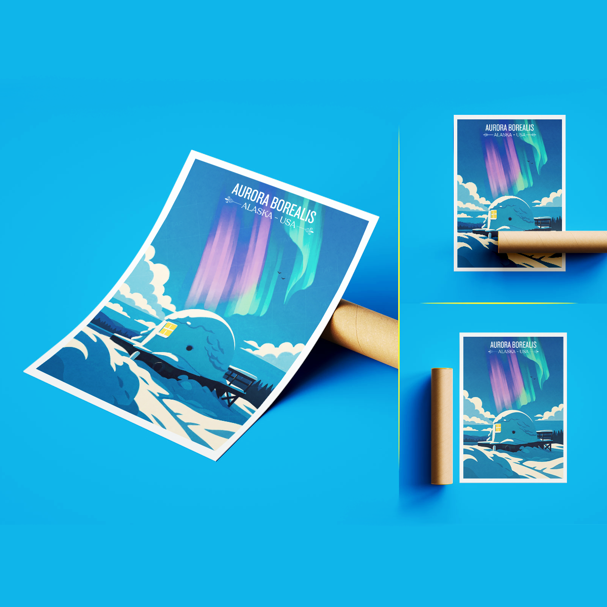 Aurora Borealis - Alaska - Travel Poster Print Modern Style Wall Art