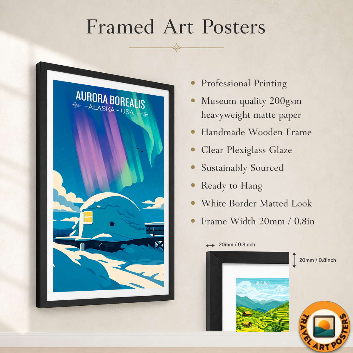 Aurora Borealis - Alaska - Travel Poster Print Modern Style Wall Art