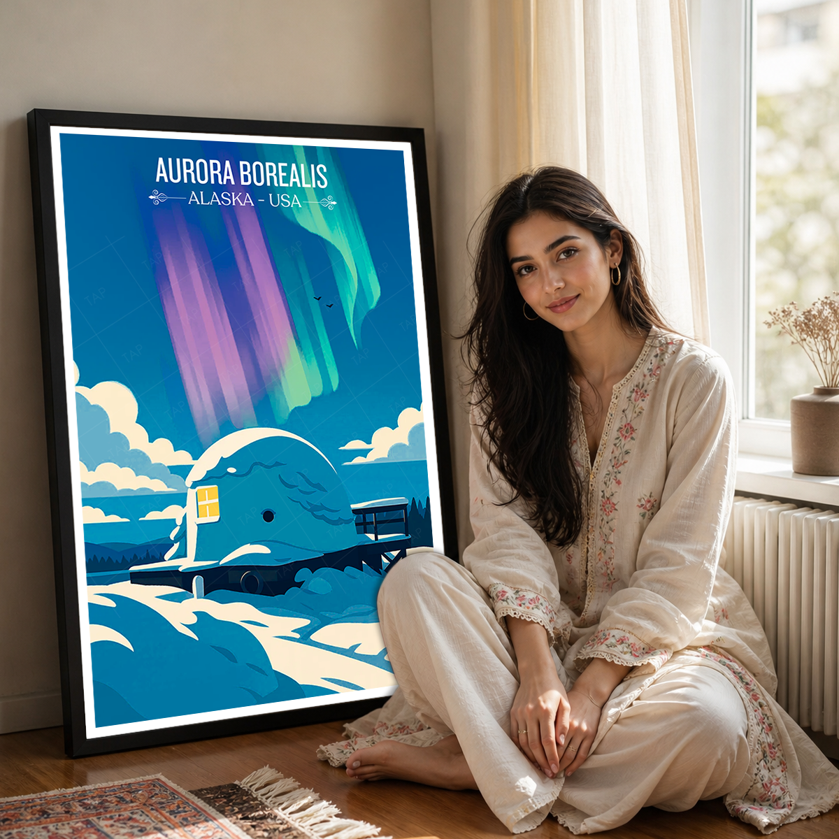 Aurora Borealis - Alaska - Travel Poster Print Modern Style Wall Art
